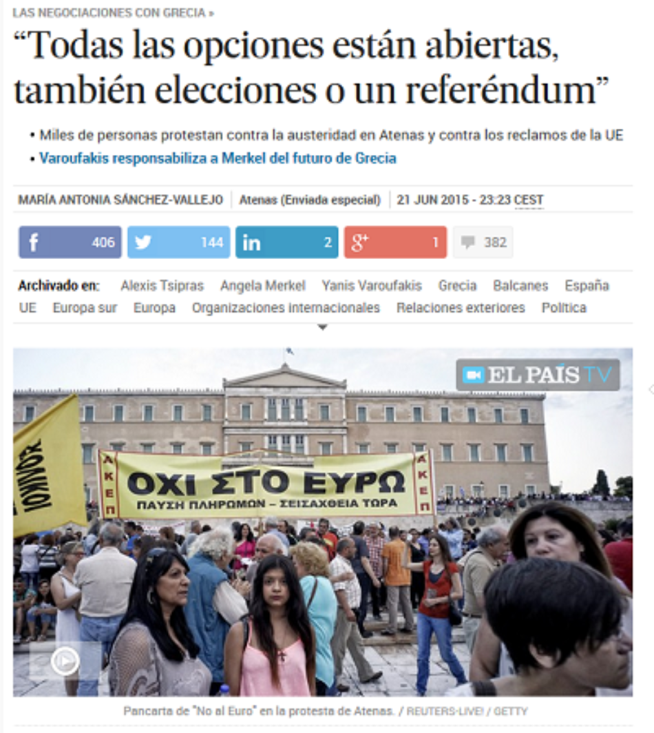 El País se olvida de que la manifestación en la plaza Syntagma la convocó Syriza