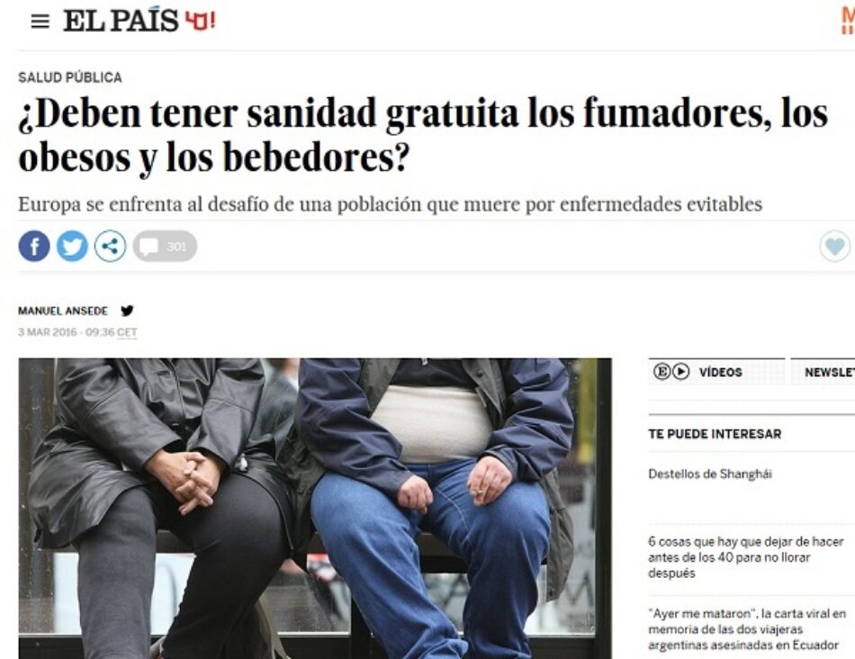El País pregunta a sus lectores si los fumadores, obesos y bebedores deben pagar lo que ya pagan