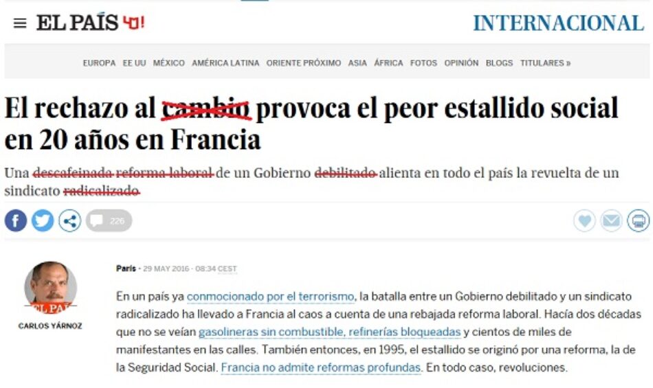 Correcciones a la información de El País sobre la lucha obrera en Francia