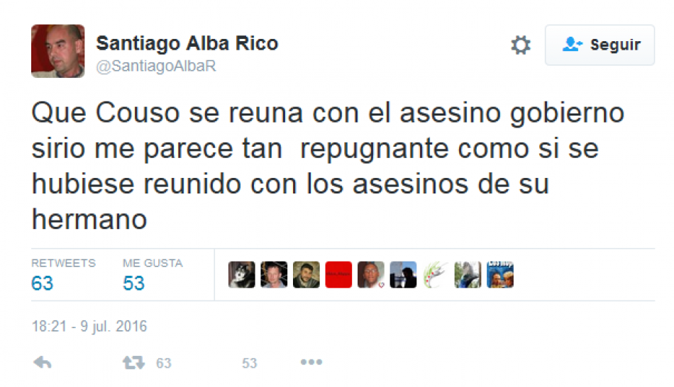 Reacciones tras las críticas de Santiago Alba Rico a la visita del eurodiputado Javier Couso a Siria