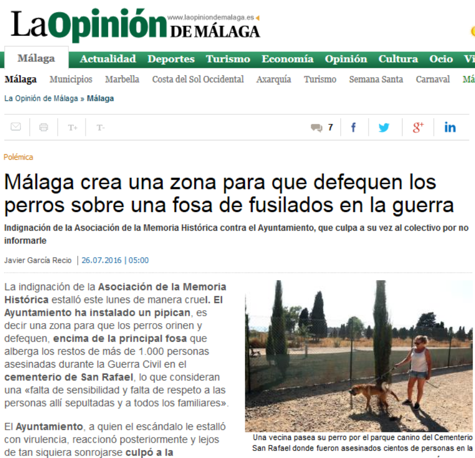 Podemos Andalucía propone ubicar un parque infantil sobre la antigua fosa de San Rafael de Málaga para dignificar su recuerdo