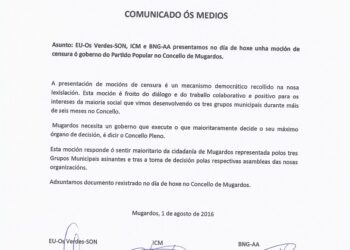 A executiva nacional de Esquerda Unida celebra a moción de censura presentada por EU-OS VERDES-SON, ICM e BNG-AA ao goberno do PP de Mugardos