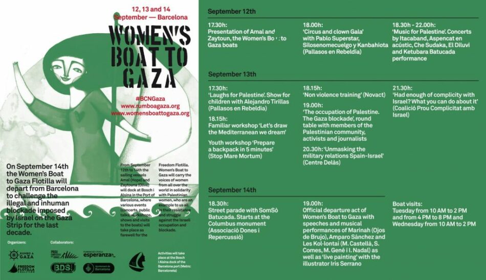 Barcelona prepara los actos de salida de la flotilla de Mujeres Rumbo a Gaza