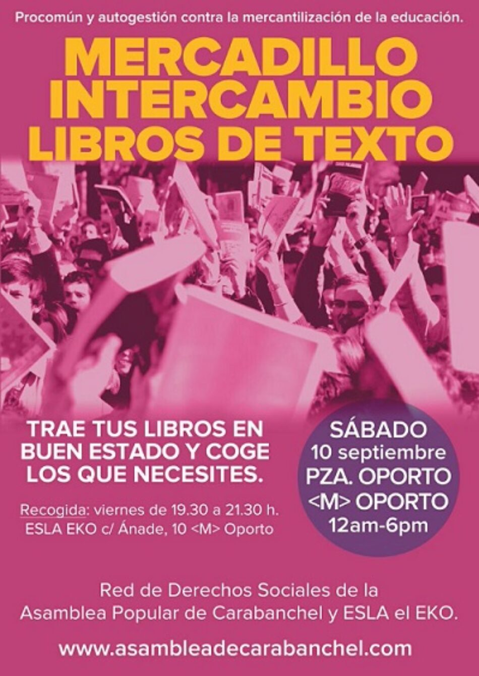 La Asamblea Carabanchel y ESLA Eko promueven un mercadillo de intercambio de libros de texto