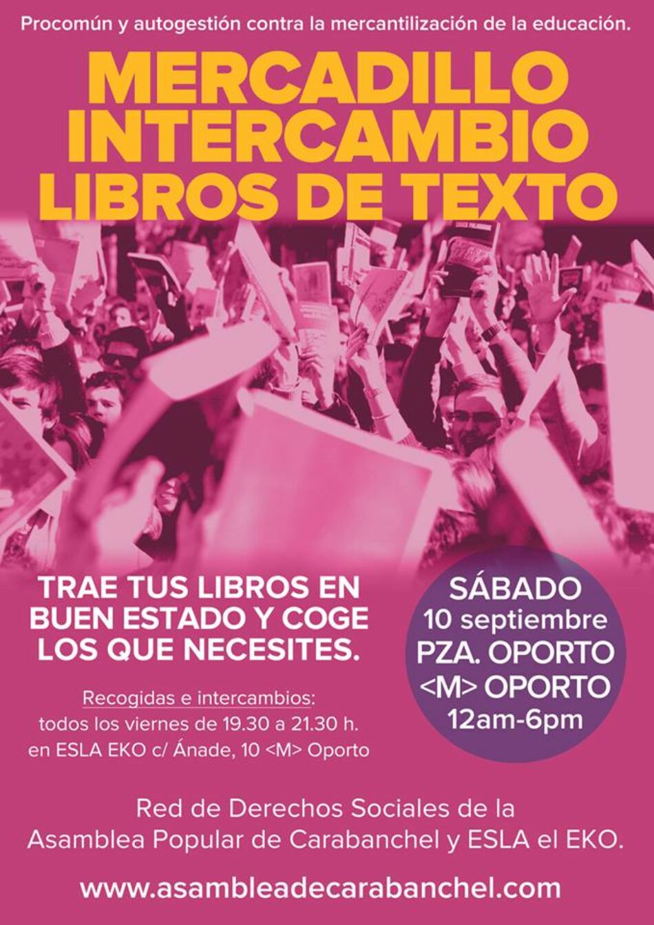 Asamblea Popular de Carabanchel organiza un mercadillo de libros de texto en la plaza de Oporto