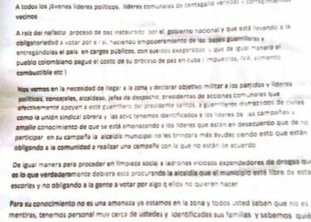 Colombia. Paramilitares amenazan de muerte a líderes de la ACVC