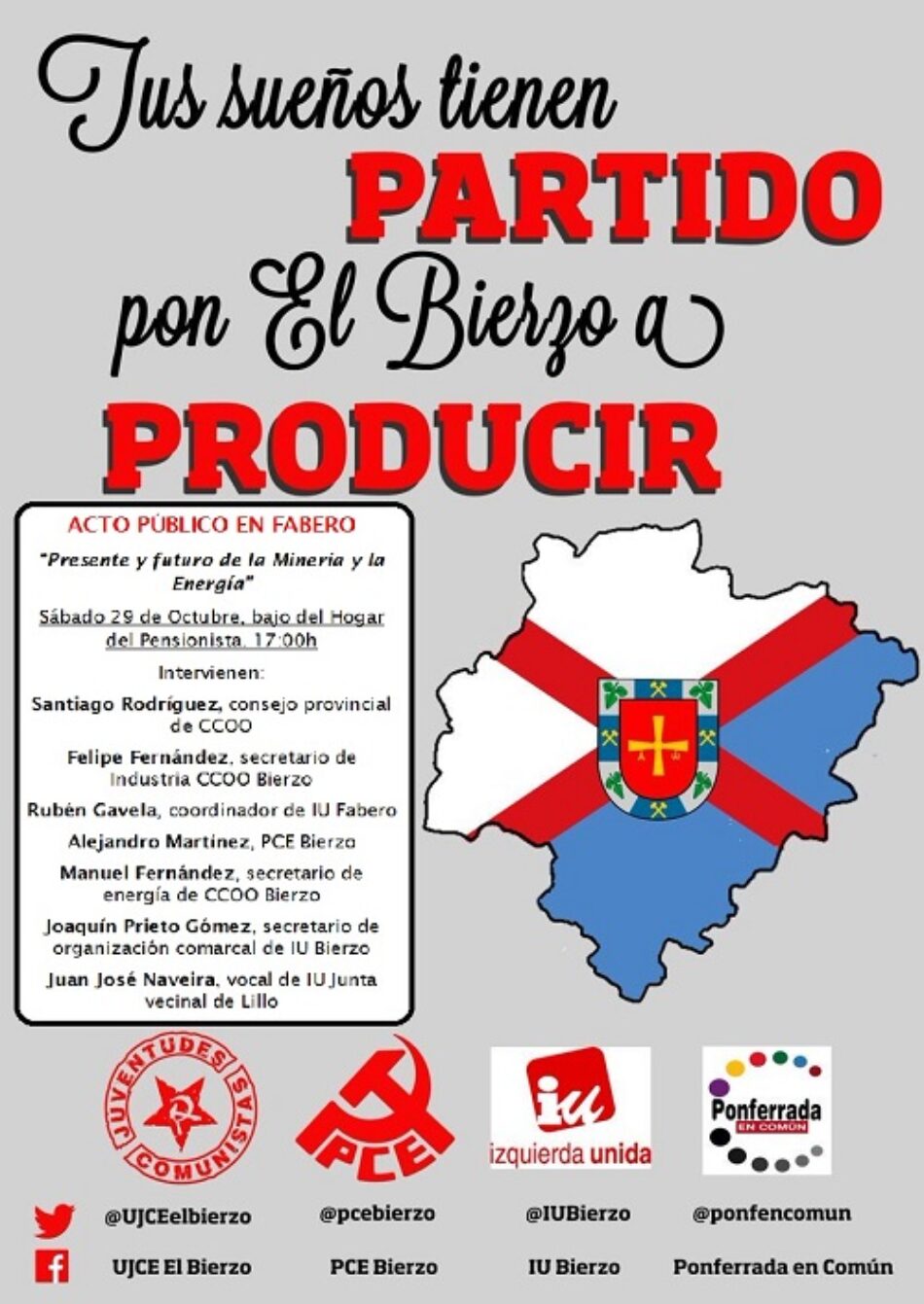 Acto Público en Fabero “Presente y futuro de la Minería y la Energía”. 29 Octubre a las 17:00 h.