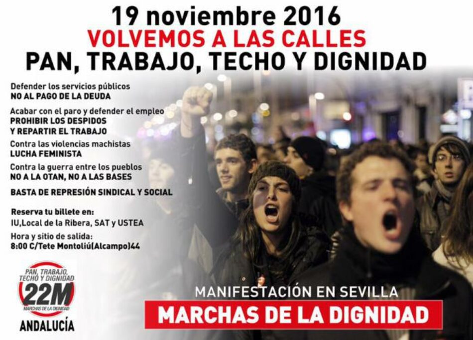 «Marchas de la Dignidad, volvemos a las calles»: el 19 de noviembre manifestación en Sevilla