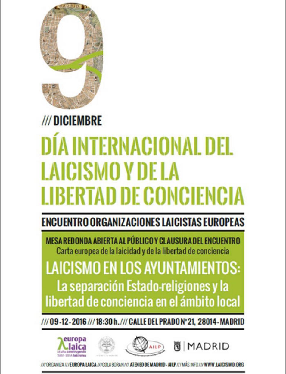 Encuentro Europeo por el “Día Internacional del laicismo y de la libertad de conciencia”: “El laicismo en los Ayuntamientos”