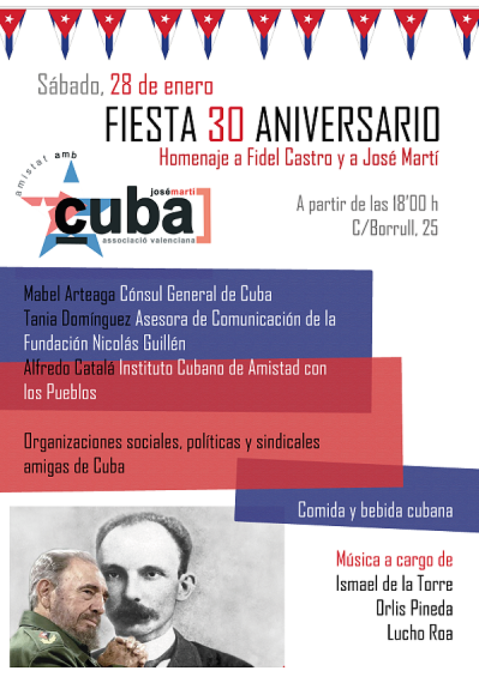 Homenaje a Fidel y Martí en Valencia por 30 aniversario de la asociación valenciana de amistad con Cuba José Martí