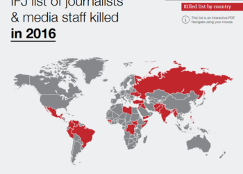 Noventa y tres periodistas y profesionales de medios de comunicación asesinados en 2016