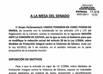 Unidos Podemos propone que las víctimas de violencia machista cuenten con asistencia jurídica y psicológica desde el momento previo a la denuncia