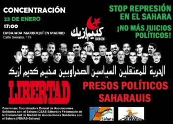 Concentración frente a la embajada de Marruecos en Madrid: «libertad presos políticos saharauis»