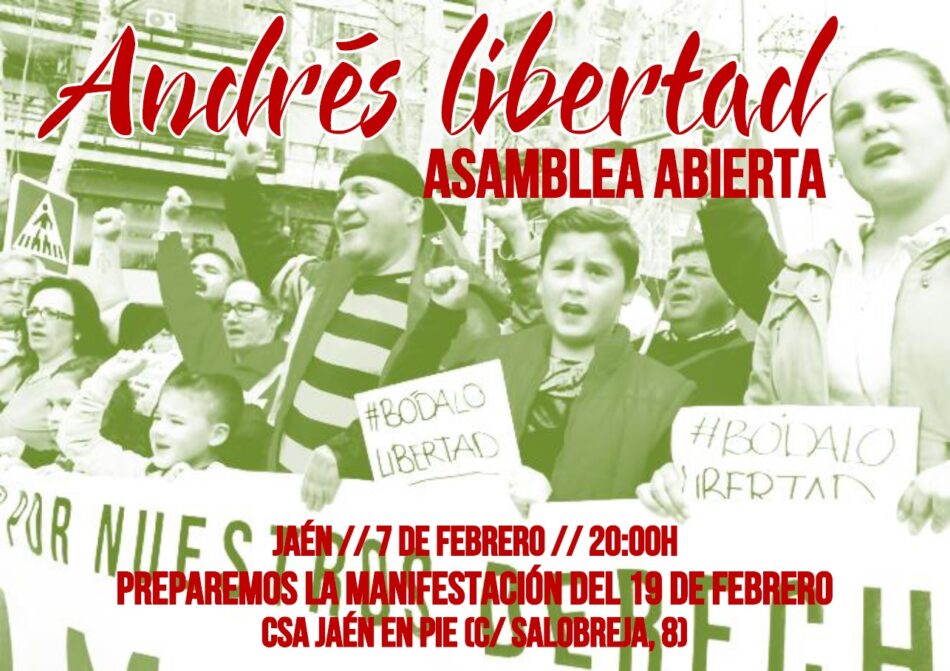 Asamblea abierta por la libertad de Andrés Bódalo en el CSA «Jaén en pie» el martes 7