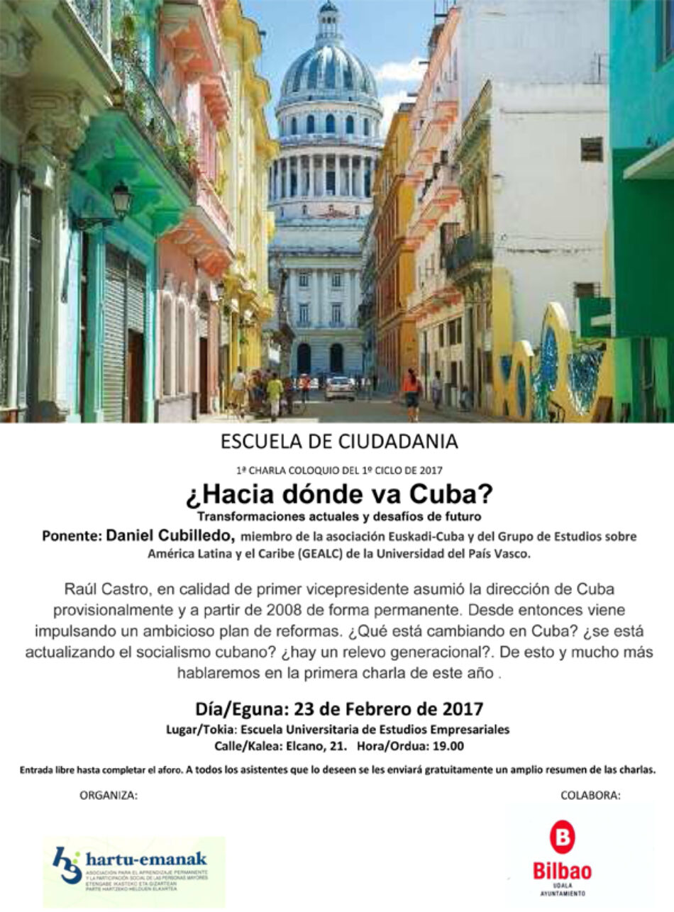 ¿Hacia dónde va Cuba?, primera charla del ciclo Escuela de Ciudadanía: Bilbao, 23 de febrero