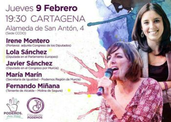 Irene Montero, Lola Sánchez y Javier Sánchez presentan conjuntamente Podemos para Todas y Circulando Podemos en Cartagena