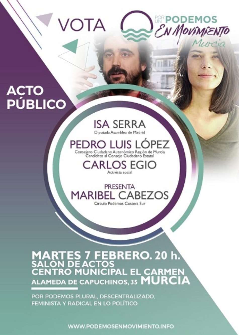 Acto central de Podemos en Movimiento en Murcia el próximo martes 7 de febrero con Isabel Serra, diputada en la Asamblea de Madrid