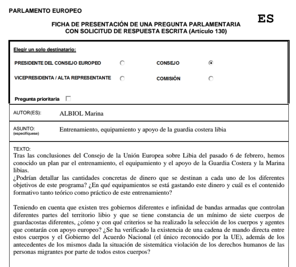 IU pide al Consejo que aclare quiénes son los guardacostas libios a los que va a entrenar la UE y a qué autoridad obedecen