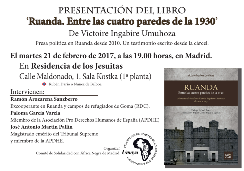 Presentación del libro «Entre las cuatro paredes de la 1930», de Victoire Ingabire Umuhoza