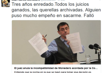 Los tribunales declaran nula la incompatibilidad de Monedero decretada por la UCM