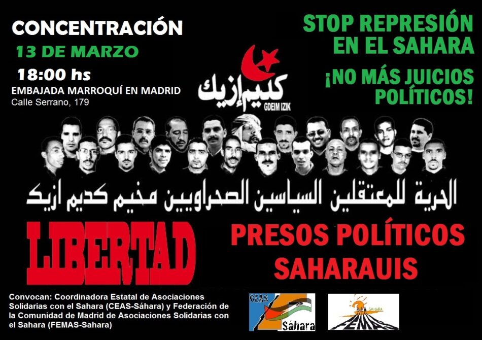 Concentración ante la embajada de Marruecos, por la libertad de los presos saharauis de Gdeim Izik: 13 de marzo