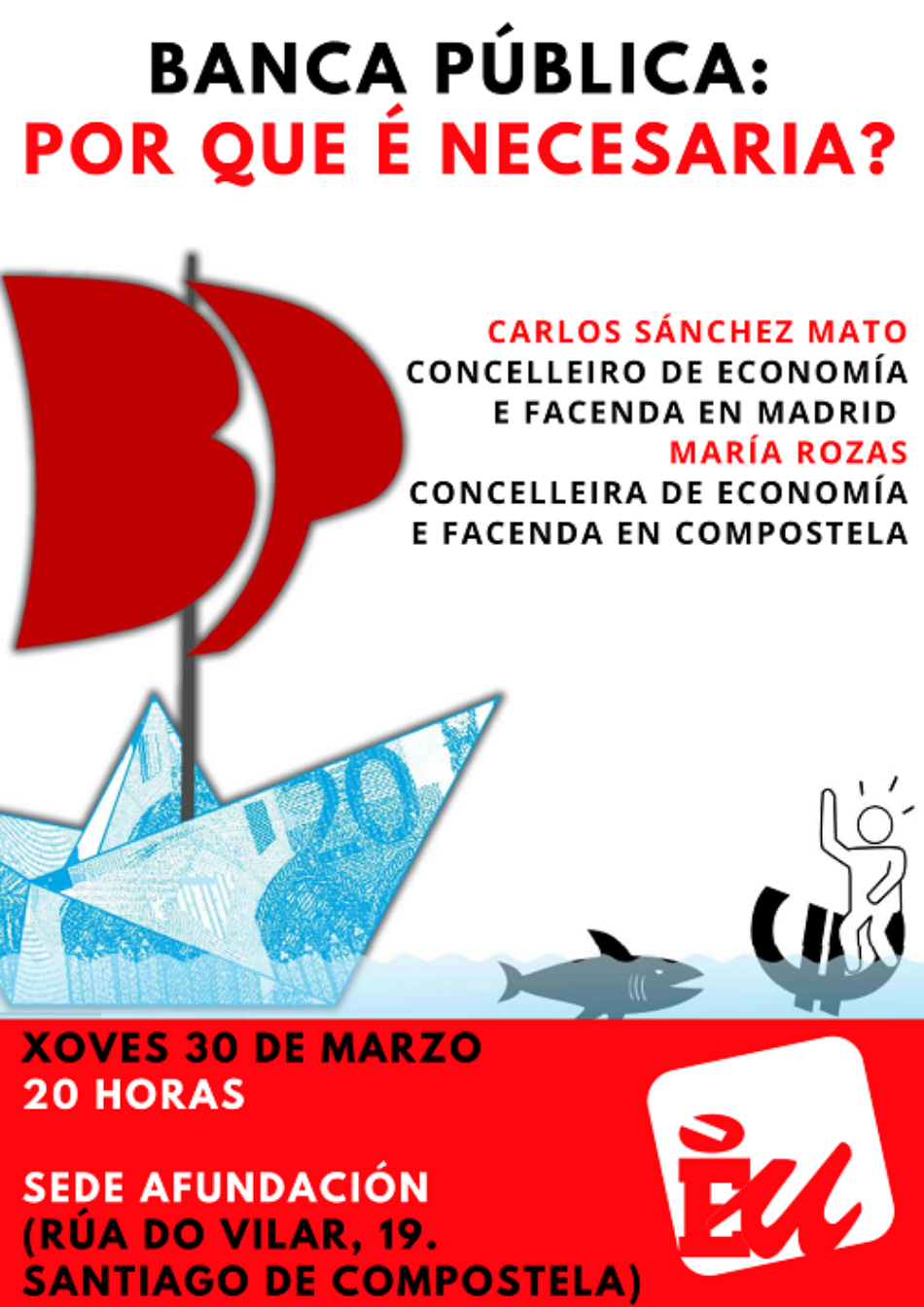 A concelleira de Economía e Facenda de Compostela, María Rozas, e o seu homólogo en Madrid, Carlos Sánchez Mato, debaten en Compostela sobre a necesidade dunha banca pública