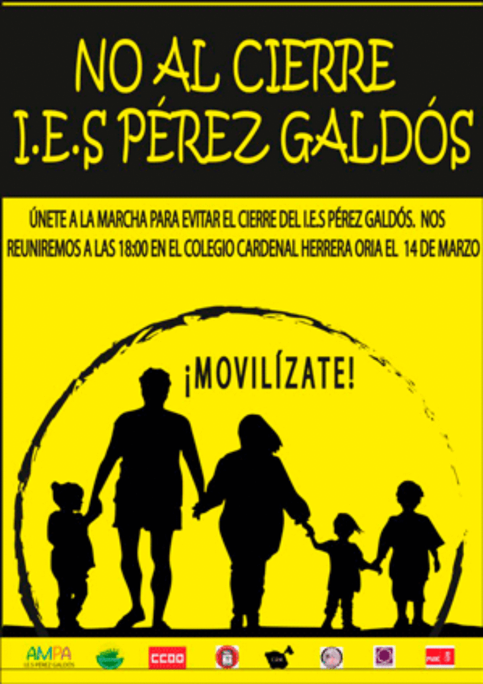 Manifestación contra el cierre del IES Pérez Galdós: 14 de marzo a las 18 horas