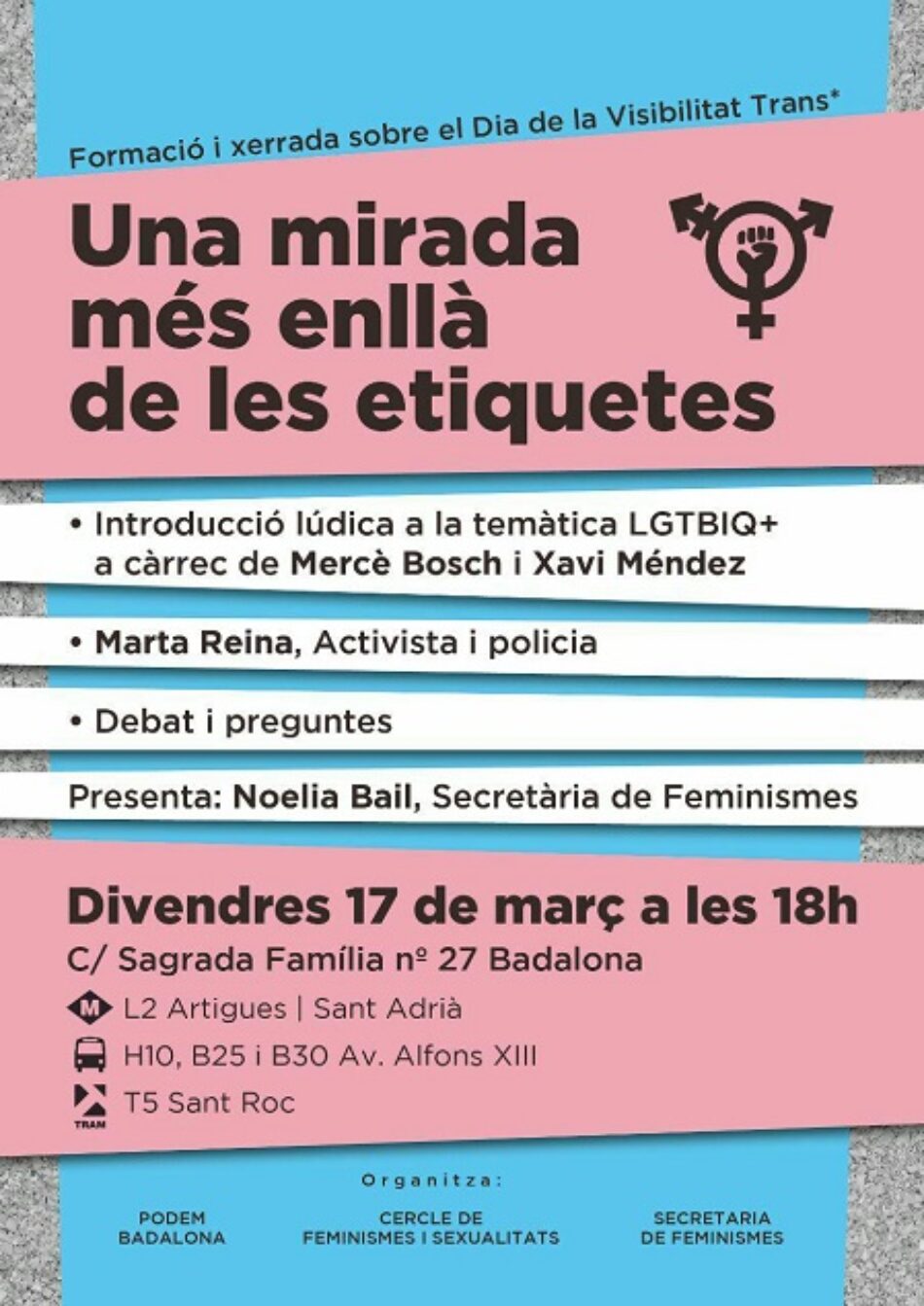 El Cercle de Feminismes i Sexualitats de Podem Catalunya i Podem Badalona organitzen un Taller / Formació LGTBQ