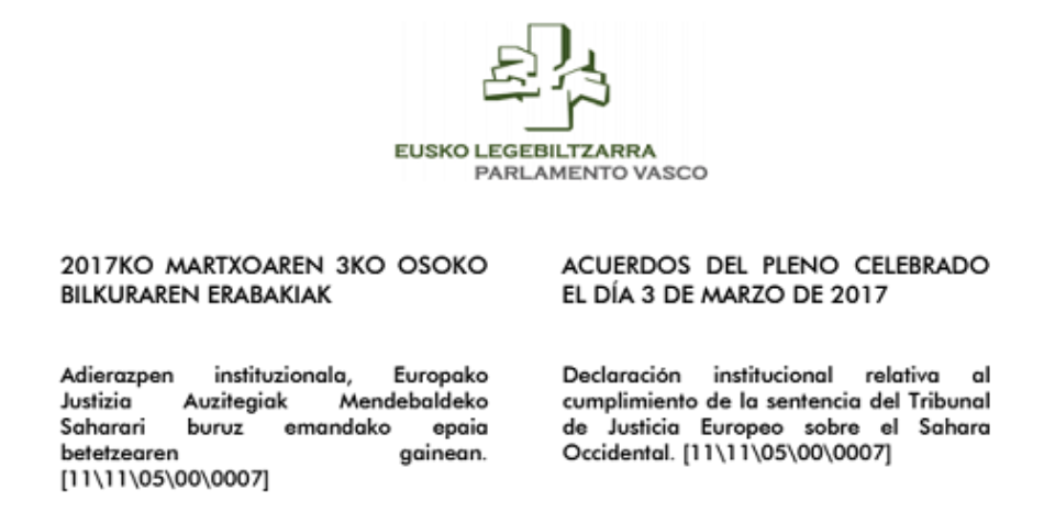 Parlamento vasco insta a las empresas a cesar la explotación de recursos del Sáhara Occidental