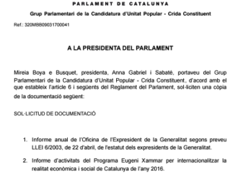 La CUP-CC registra una petició d’informació sobre els viatges de l’expresident Artur Mas a Anglaterra i als EEUU