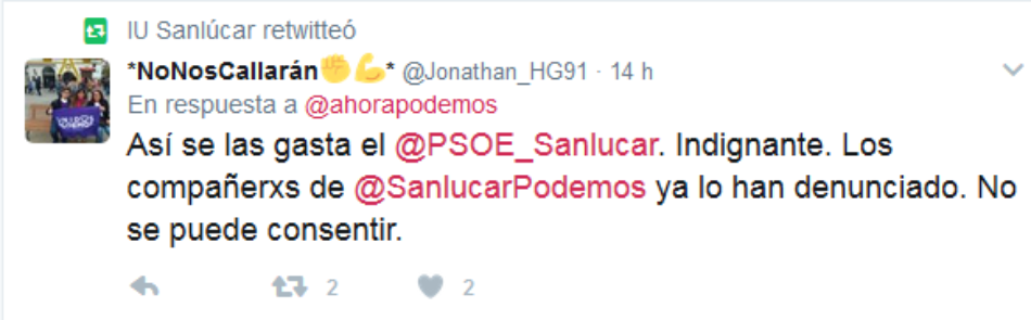 IU Sanlúcar denuncia la actitud «agresiva y los insultos» del concejal del PSOE a un concejal de Podemos en el pleno