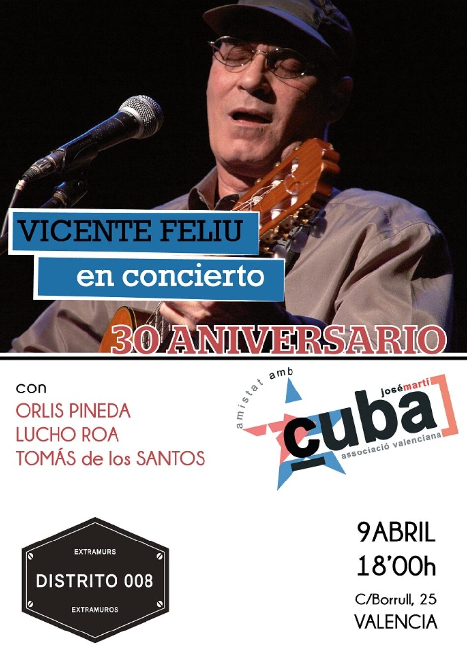 Concierto de el trovador cubano Vicente Feliu en Valencia