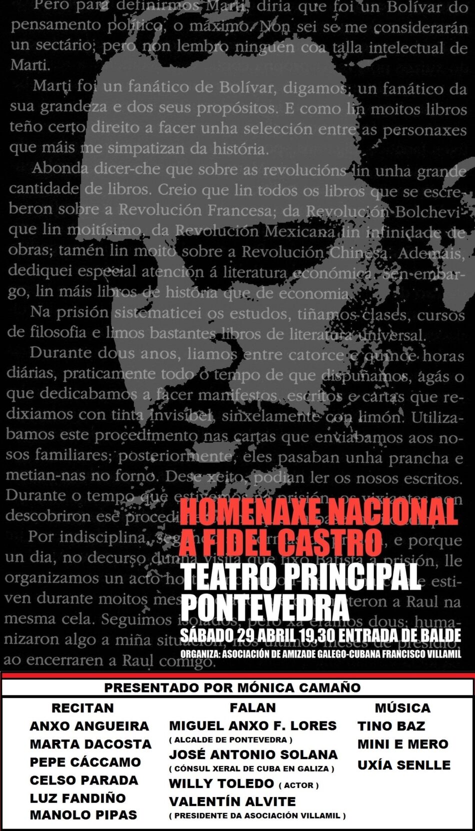 O libro «Palabras galegas para Fidel» será presentado en Compostela e Vigo como limiar da homenaxe nacional ao lider da revolución