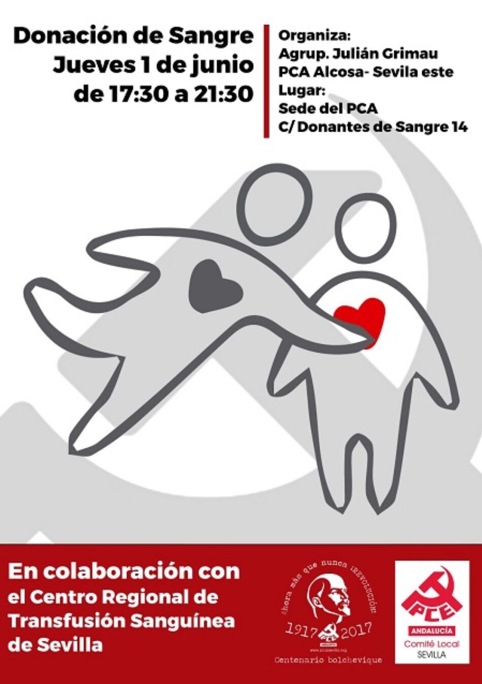 El PCA de Sevilla organiza este jueves un maratón de donación de sangre en su sede andaluza