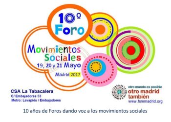 Foro Movimientos Sociales de Madrid 2017: 19, 20 y 21 de mayo