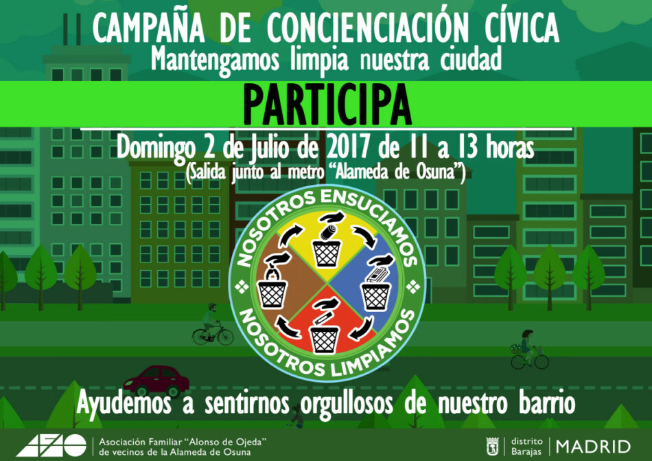 La vecindad de Alameda de Osuna vuelve a salir a la calle para limpiar el barrio