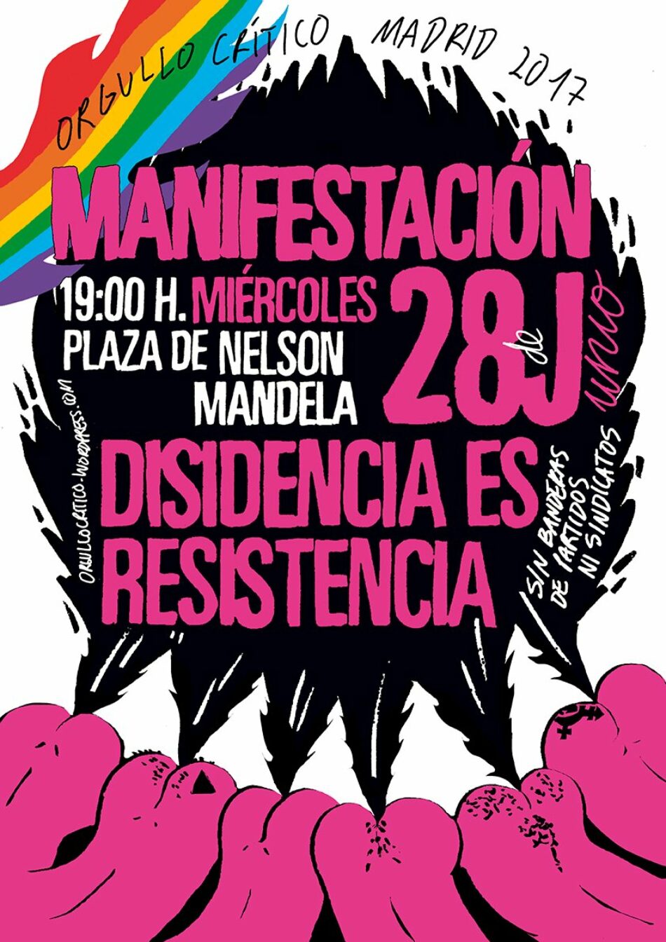 La plataforma Orgullo Crítico Madrid convoca la manifestación del Orgullo Crítico para el 28 de junio