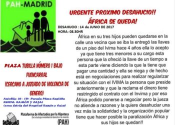 Dos desahucios previstos para el día 14 de junio en Madrid: Elisabeth y África se quedan!