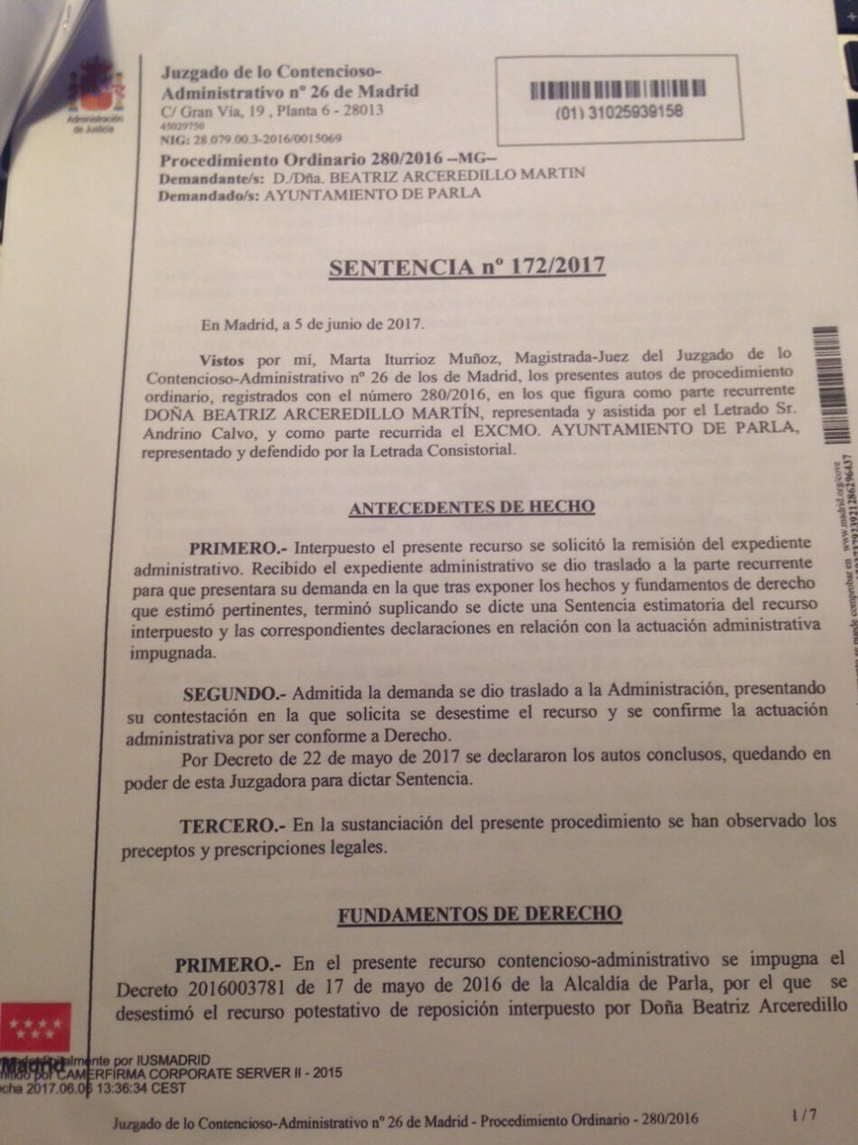 Una Juez tumba el intento del PSOE, PP e IUCM de no investigar las responsabilidades políticas de la trama púnica en Parla