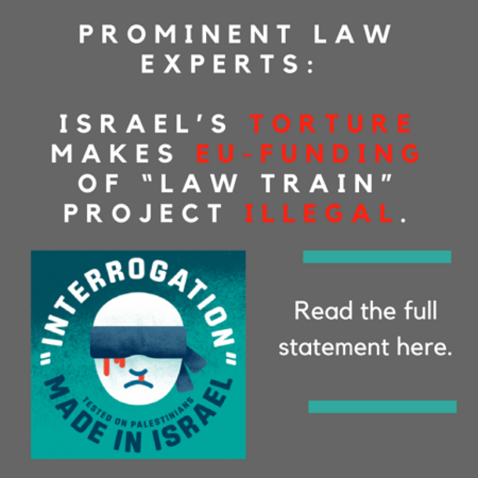 Expertos legales confirman que el historial torturador de Israel hace ilegal la financiación europea del proyecto “LAW TRAIN”