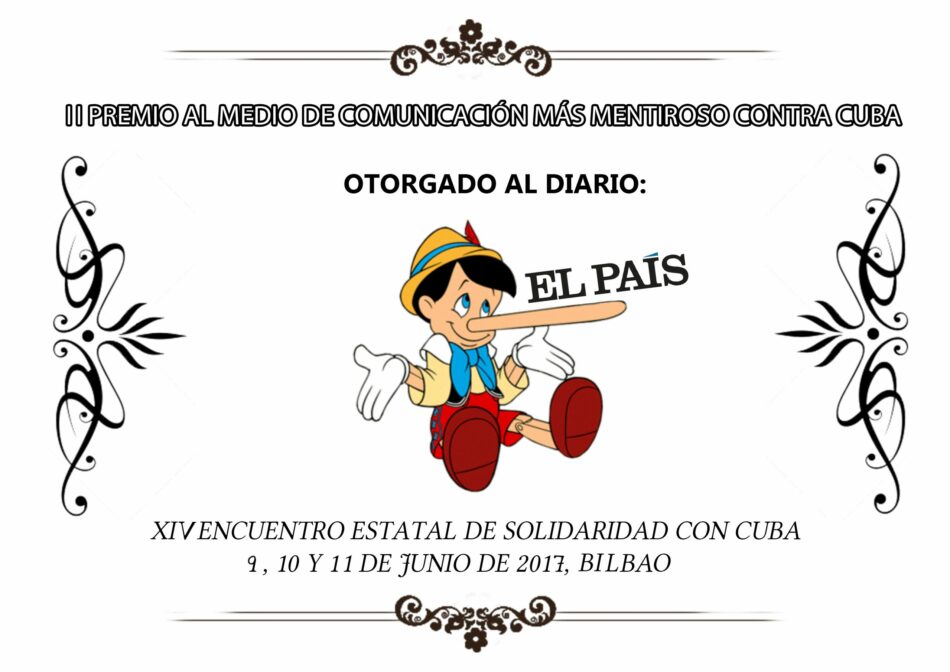 XIV Encuentro Estatal de Solidaridad con Cuba en Bilbao concede el «premio» al medio de comunicación más mentiroso
