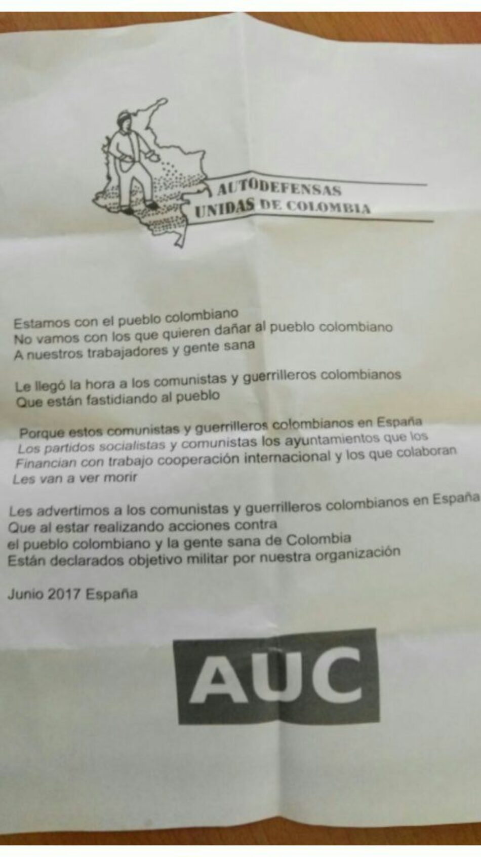 El PCA muestra solidaridad con refugiados políticos colombianos residentes en España amenazados de muerte por paramilitares