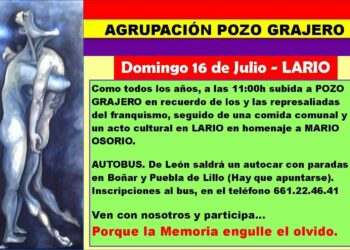 La Agrupación Pozo Grajero invita a participar en el Homenaje a las víctimas del franquismo que se celebrará este domingo, 16 de julio, con la tradicional subida al Pozo Grajero