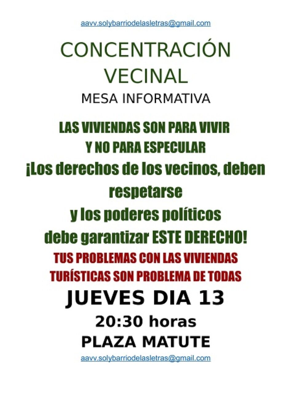 «Las viviendas no son hoteles”: el vecindario de Las Letras se moviliza contra la proliferación de los alojamientos turísticos