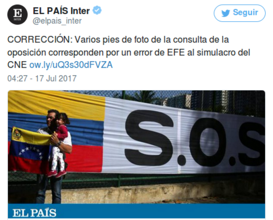 ‘El País’ de España obligado a desmentir información sobre el plebiscito opositor de Venezuela