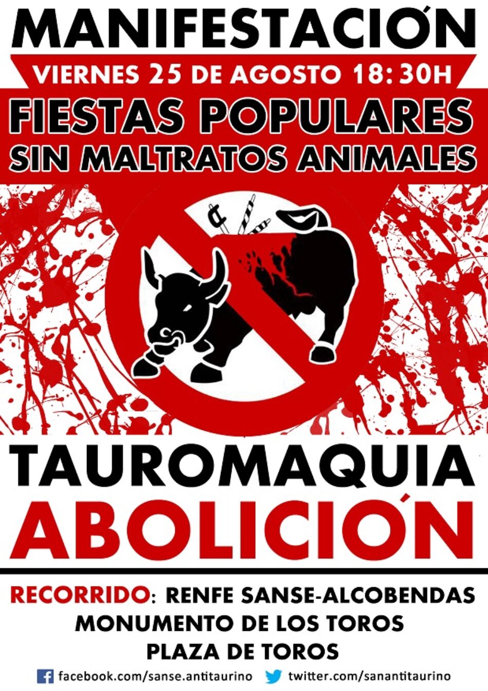 Manifestación el 25 agosto en San Sebastián de los Reyes por unas fiestas populares sin maltratos animales