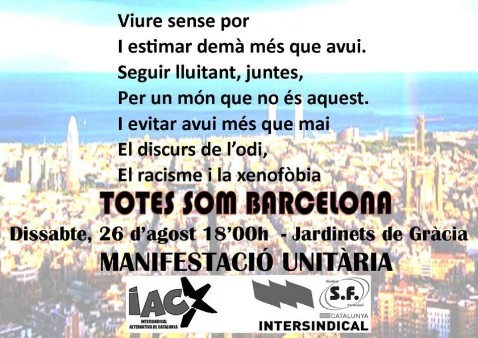 Llamamiento a participar en la manifestación de Barcelona: sábado 26 de agosto
