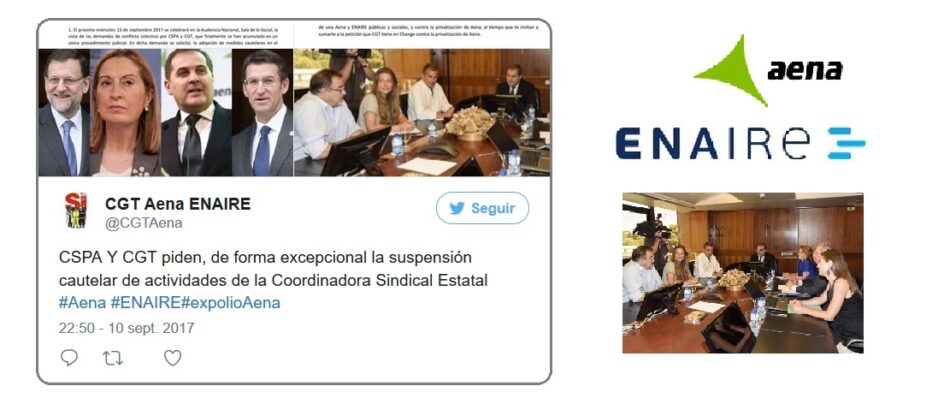 CGT pide la suspensión cautelar de actividades de la Coordinadora Sindical Estatal (CSE) en Aena y ENAIRE