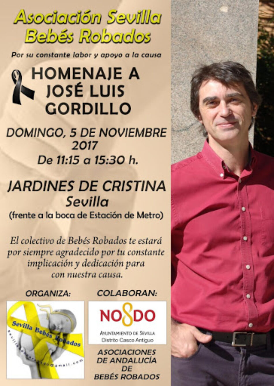 La Asociación Sevilla Bebés Robados homenajeará a Jose Luis Gordillo el 5 de noviembre