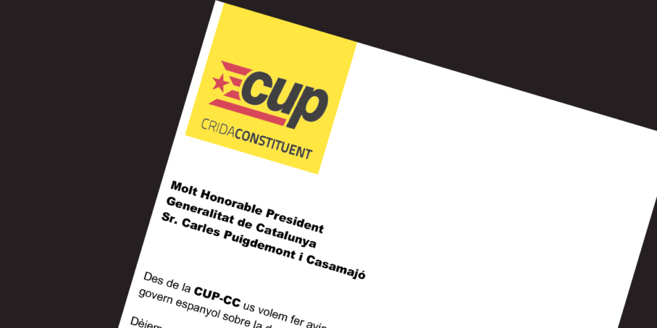 Catalunya: carta de la CUP a Puigdemont para exigirle que proclame ya la República Catalana